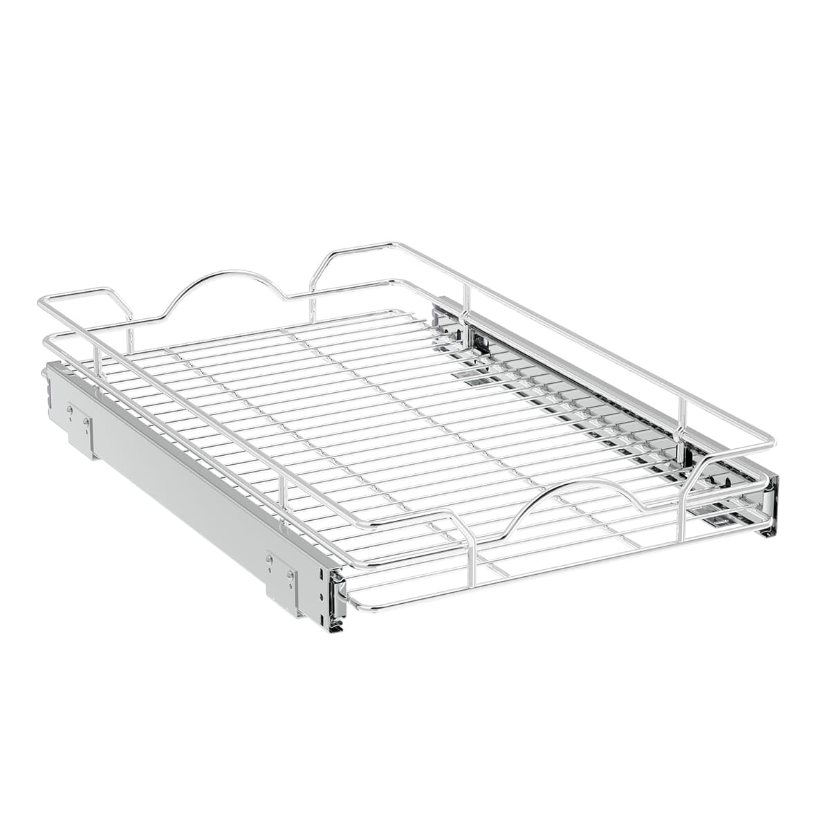 Slim Pull-Out Cabinet Organizer – 1-Tier Silver Sliding Wire Shelf for Kitchen, Bathroom & Pantry