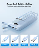 10000mAh Portable Power Bank with Built-in Charging Cables & LED Battery Indicator – Multi Device Travel Charger Blue