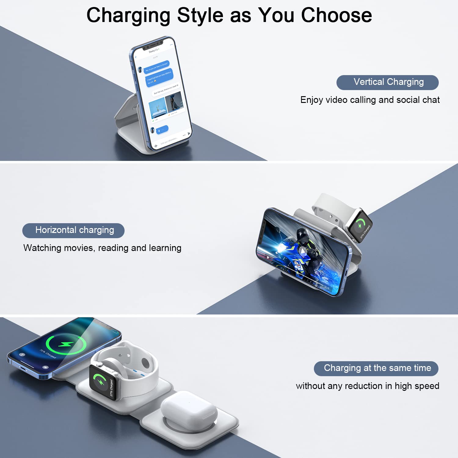 3-in-1 Magnetic Wireless Charging Station – Foldable Charger for iPhone, Apple Watch & AirPods