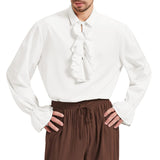 Men’s White Pirate Renaissance Shirt – Ruffled Medieval Long Sleeve Top for Halloween & Cosplay ⚓👔