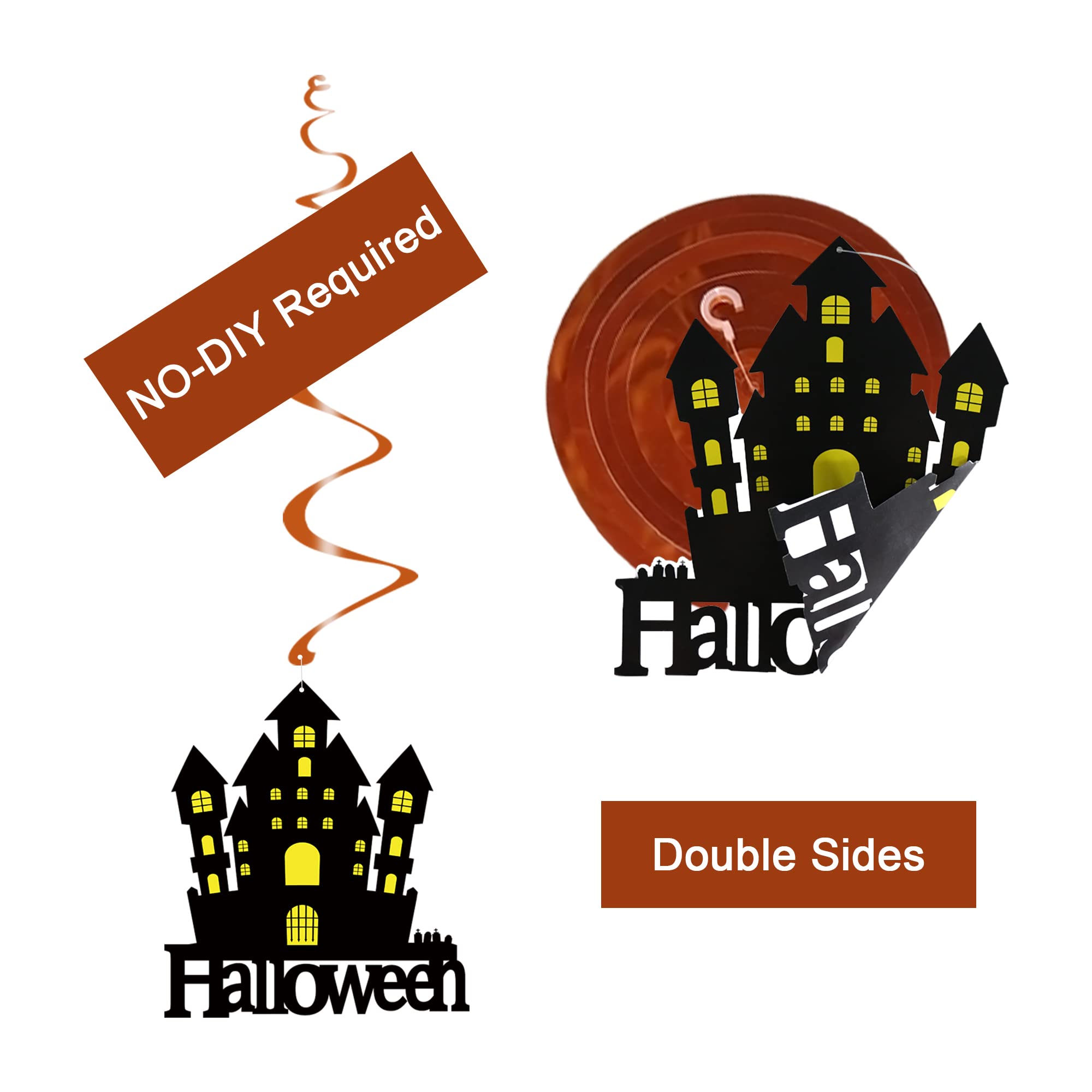 Halloween Hanging Swirl Decorations – 36 Pack Pre-Assembled Ceiling & Wall Party Décor with Bats, Ghosts, Skulls & Pumpkins (Black)