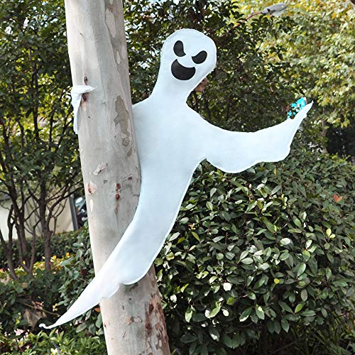 Happy Halloween Tree Ghost Decoration – 53” White Wrap-Around Ghost with Adjustable Arms (Weatherproof Outdoor Decor)