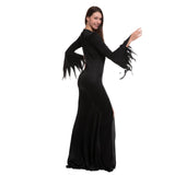 Women’s Gothic V-Neck Black Dress – Long Maxi Witch & Vampire Costume (Halloween Edition)