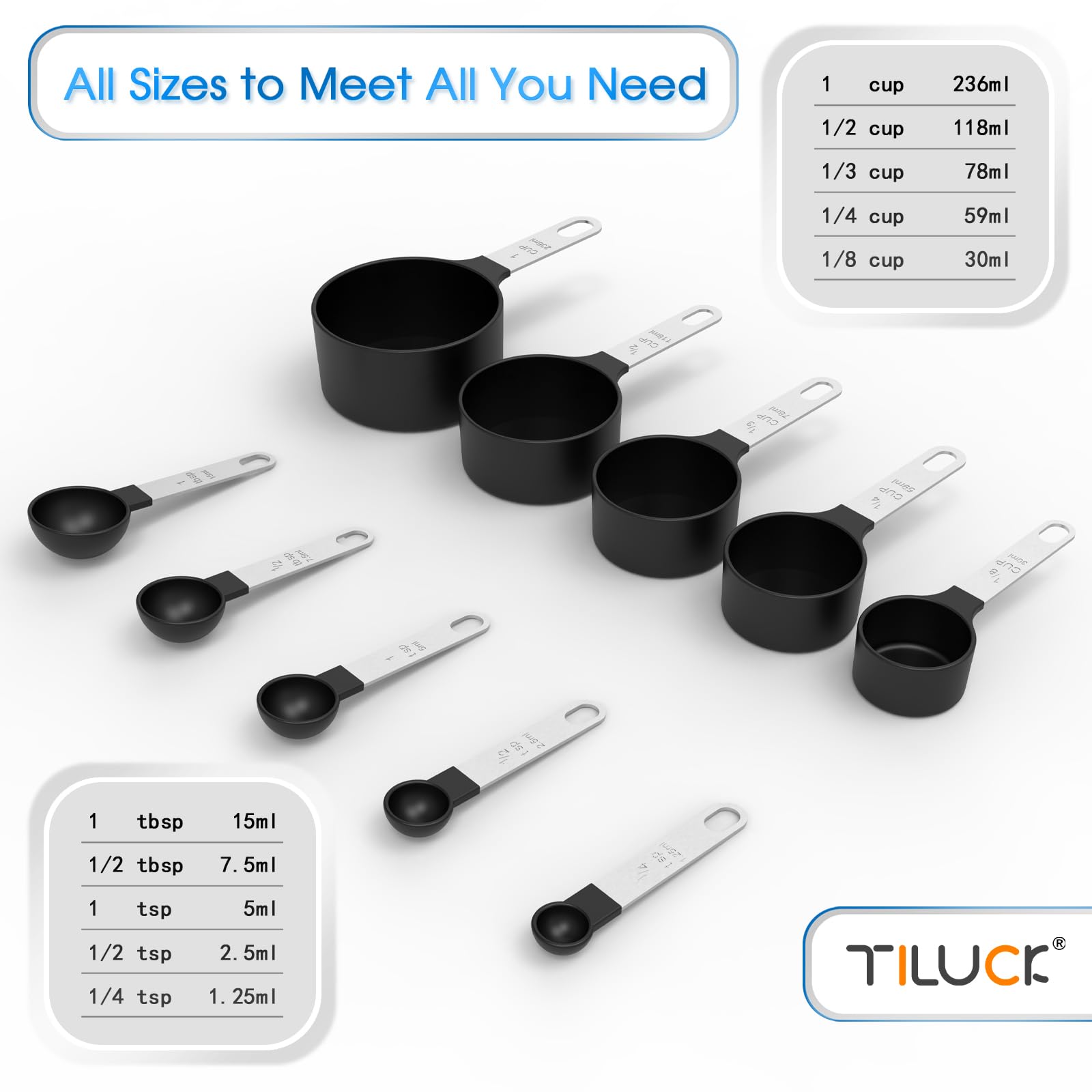 10-Piece Measuring Cups & Spoons Set – Food-Grade Stainless Steel & Plastic, Precise Kitchen Measuring Tools