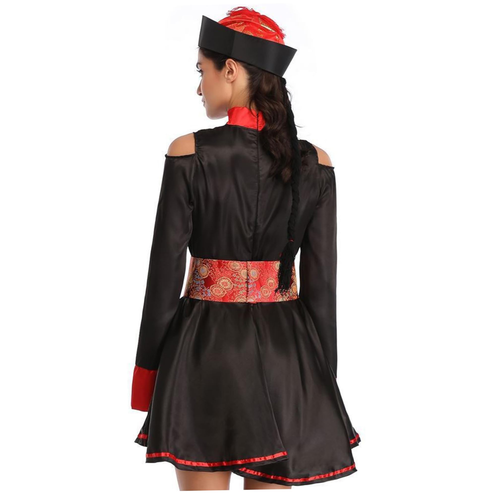 Chinese Zombie Costume for Women – Classic Dynasty-Inspired Halloween Cosplay Set (Robe, Hat, Belt & Rune Strip)