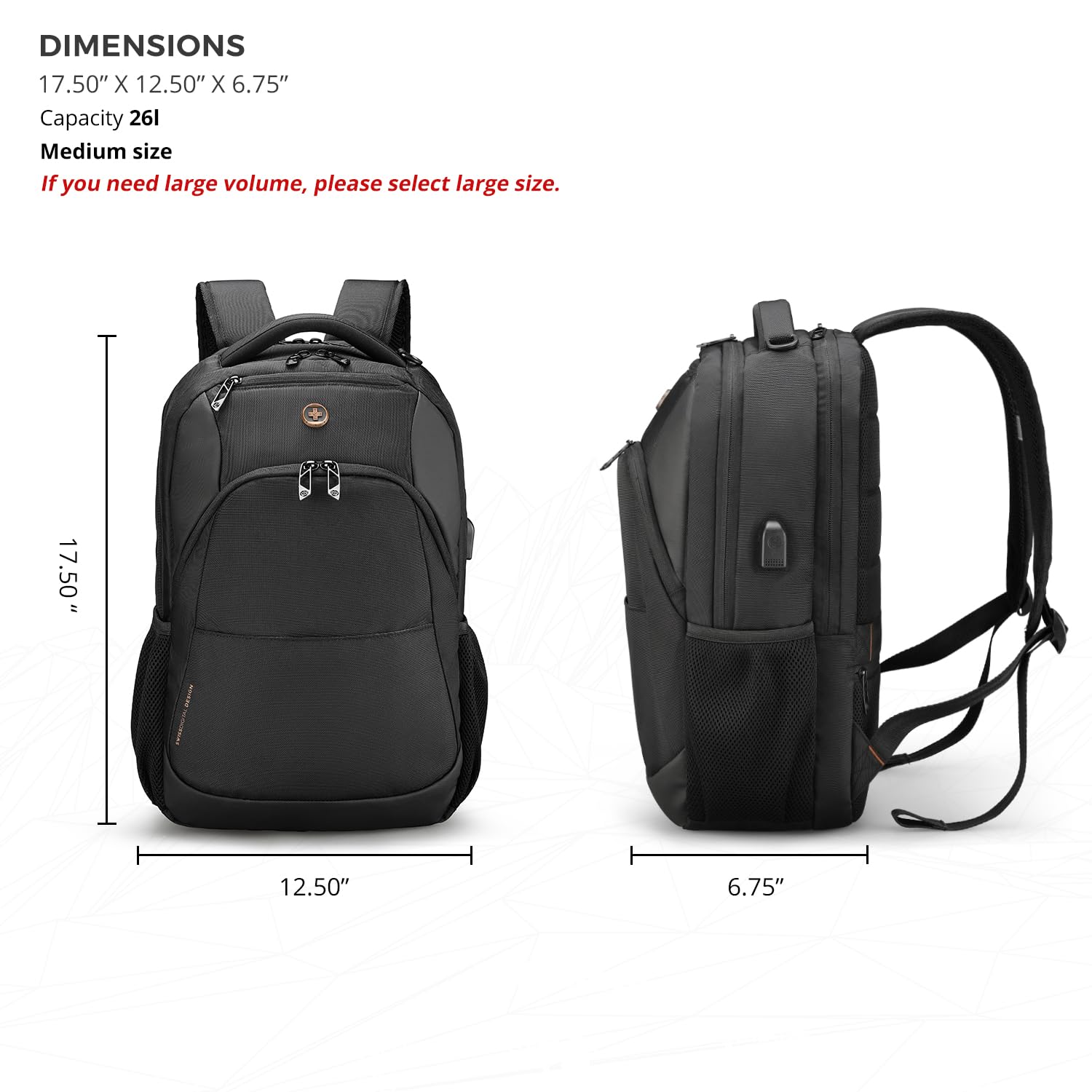 Design Travel Laptop Backpack with RFID Protection & USB Charging – 16″ College & Business Backpack (Black)