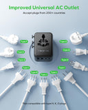 MOMAX Mini 7-in-1 Universal Travel Adapter GaN 70W – Dual AC, 3×USB-C PD & 2×USB-A Fast Charger (Black)