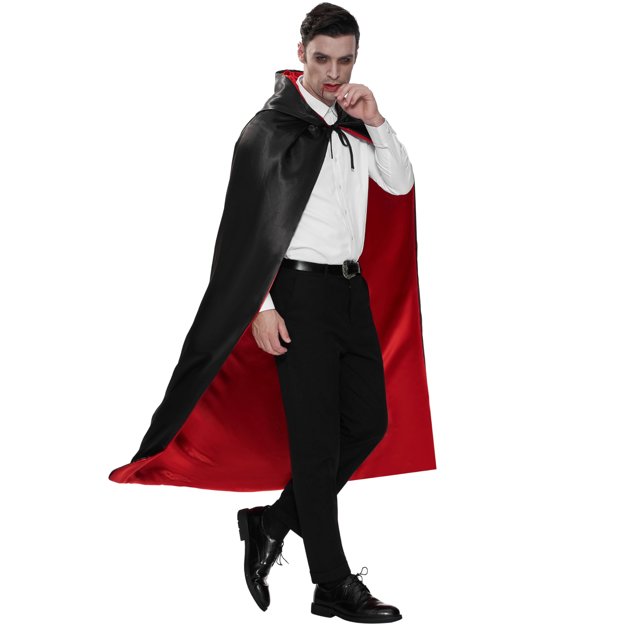 Unisex Vampire Cape with Hood – Reversible Black & Red Dracula Cloak with Tattoo Scar (One Size)