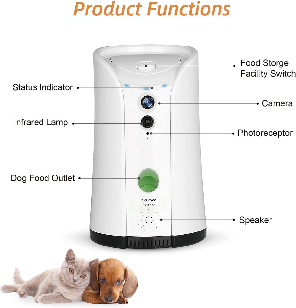 SKYMEE 1080P Smart Pet Camera with Treat Toss & 2-Way Audio – WiFi Dog Monitor (White)