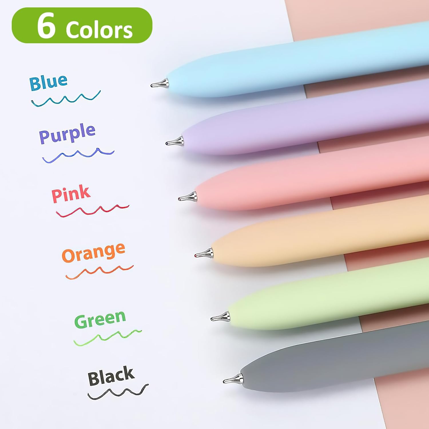 6-Pack Quick-Dry Multicolor Gel Pens with 0.7 mm Tips