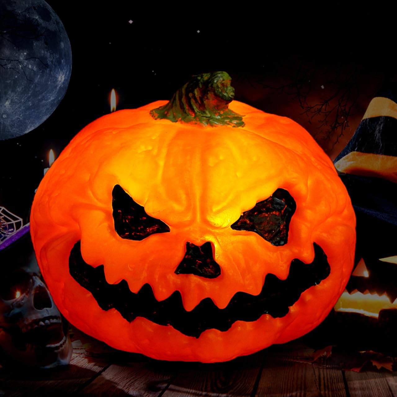 LED Light-Up Jack-O’-Lantern Pumpkin – Battery Operated Tabletop & Outdoor Halloween Decoration (6.6 x 5.9")