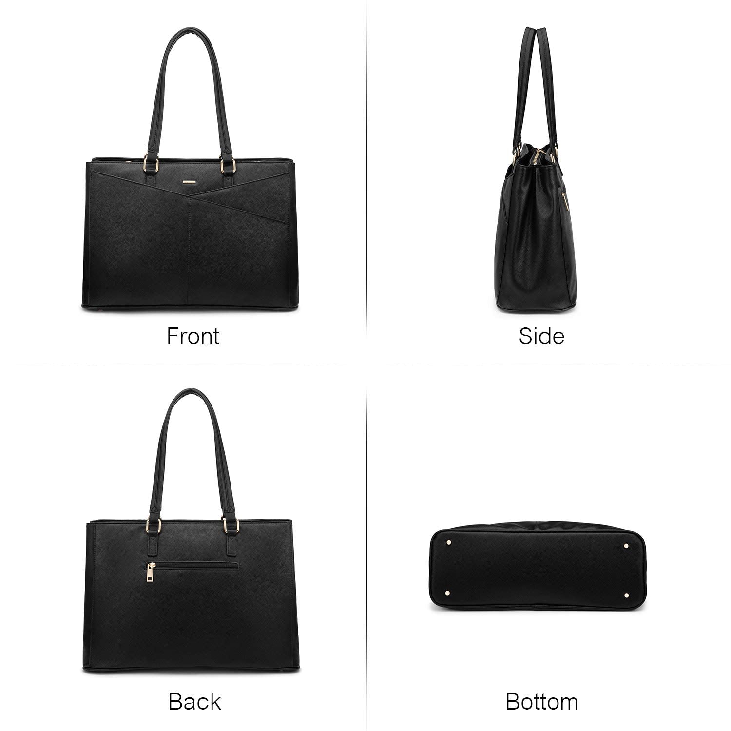 LOVEVOOK Waterproof Leather Laptop Tote Bag for Women – 15.6” Lightweight Business & Office Work Briefcase (Black)
