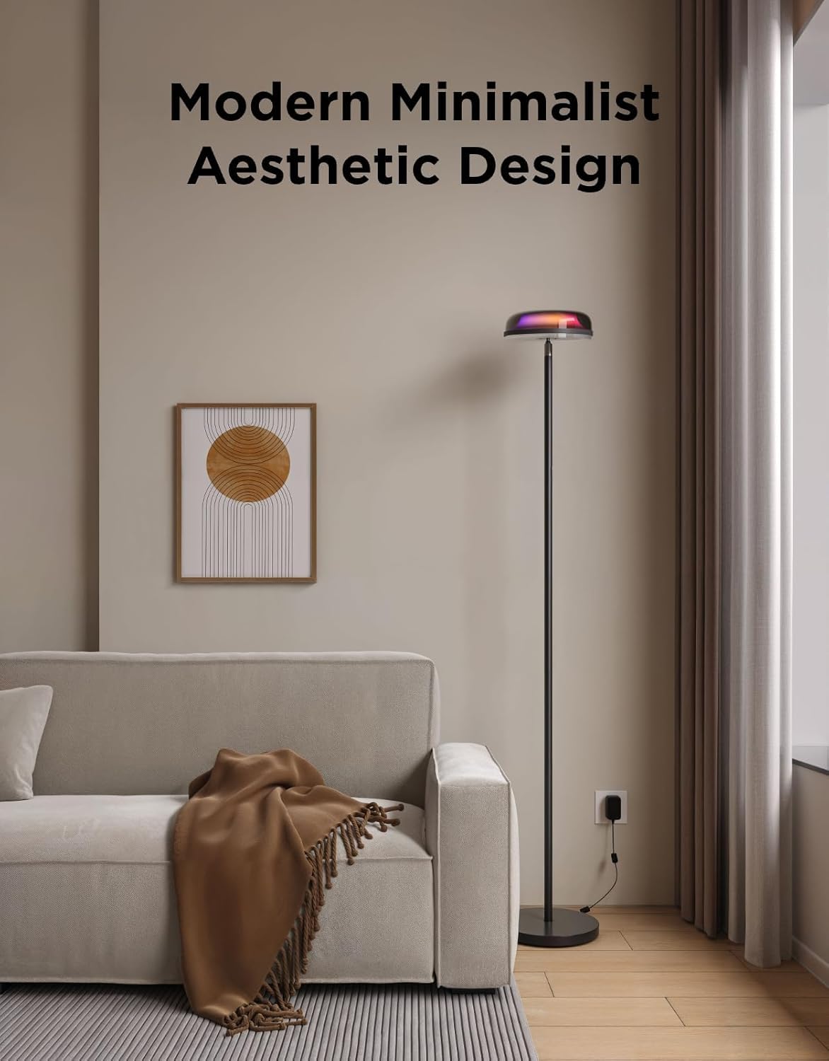 Smart RGBWW Tri-Zone Floor Lamp with Ripple Ceiling Effect, 1000lm Task Light & Alexa/Matter Control – Black