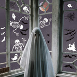 Double-Sided Halloween Window Clings – 8 Reusable PVC Sheets with Skeletons, Ghosts & Pumpkins