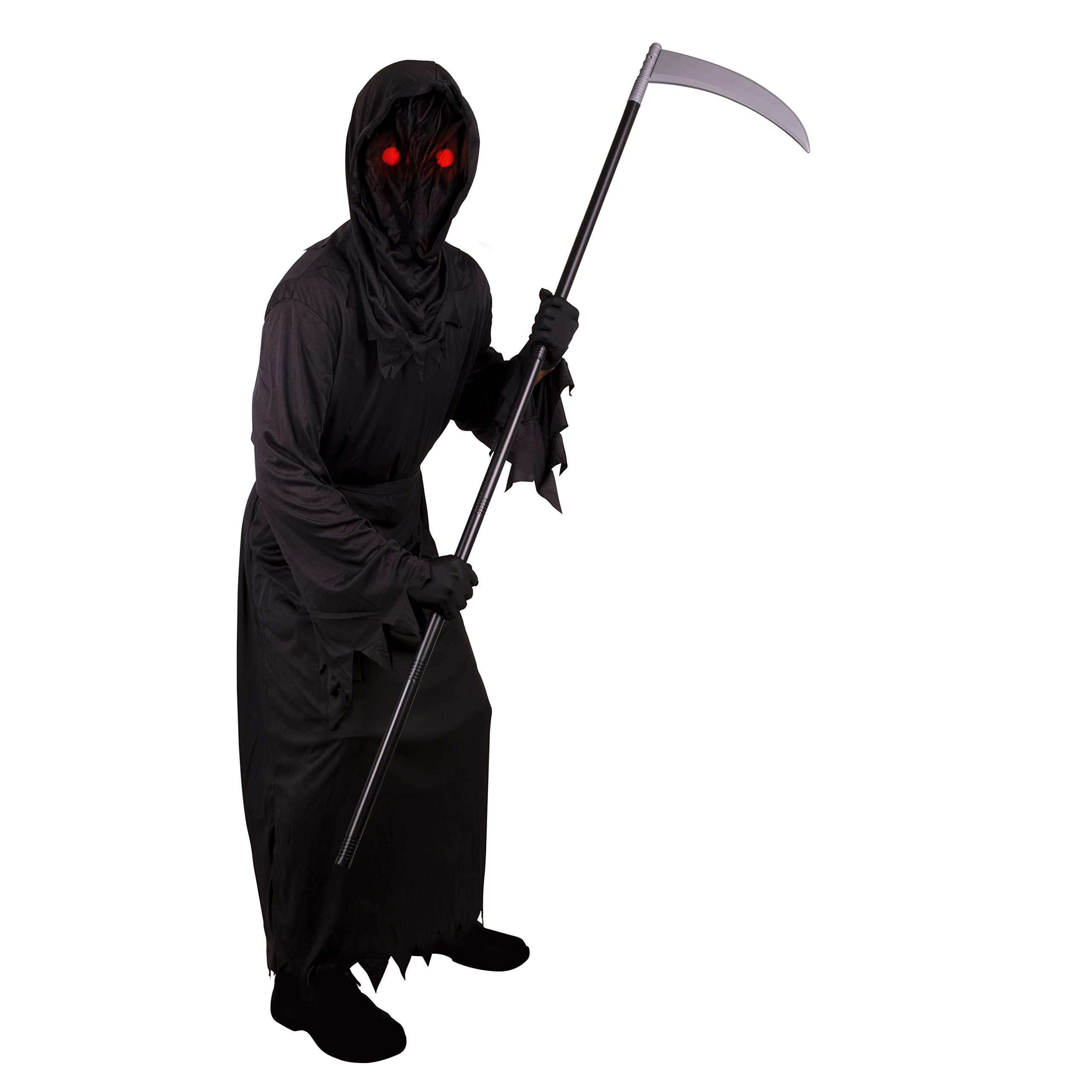 Grim Reaper Halloween Costume for Boys – LED Light-Up Glasses & Full Robe Set 💀⚡