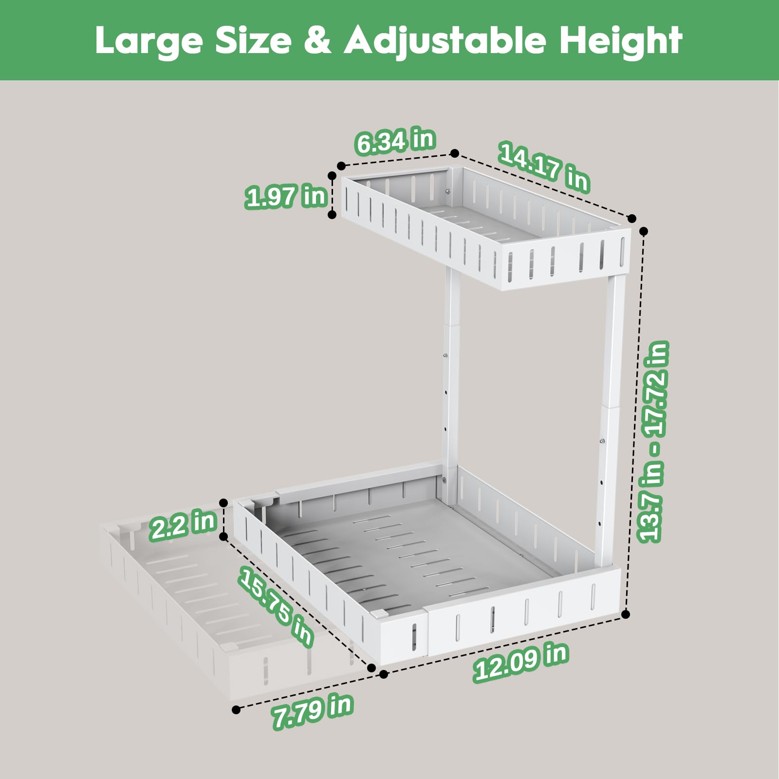 REALINN Expandable Under Sink Organizer 2-Pack – Adjustable Height Pull-Out Cabinet Storage for Kitchen & Bathroom