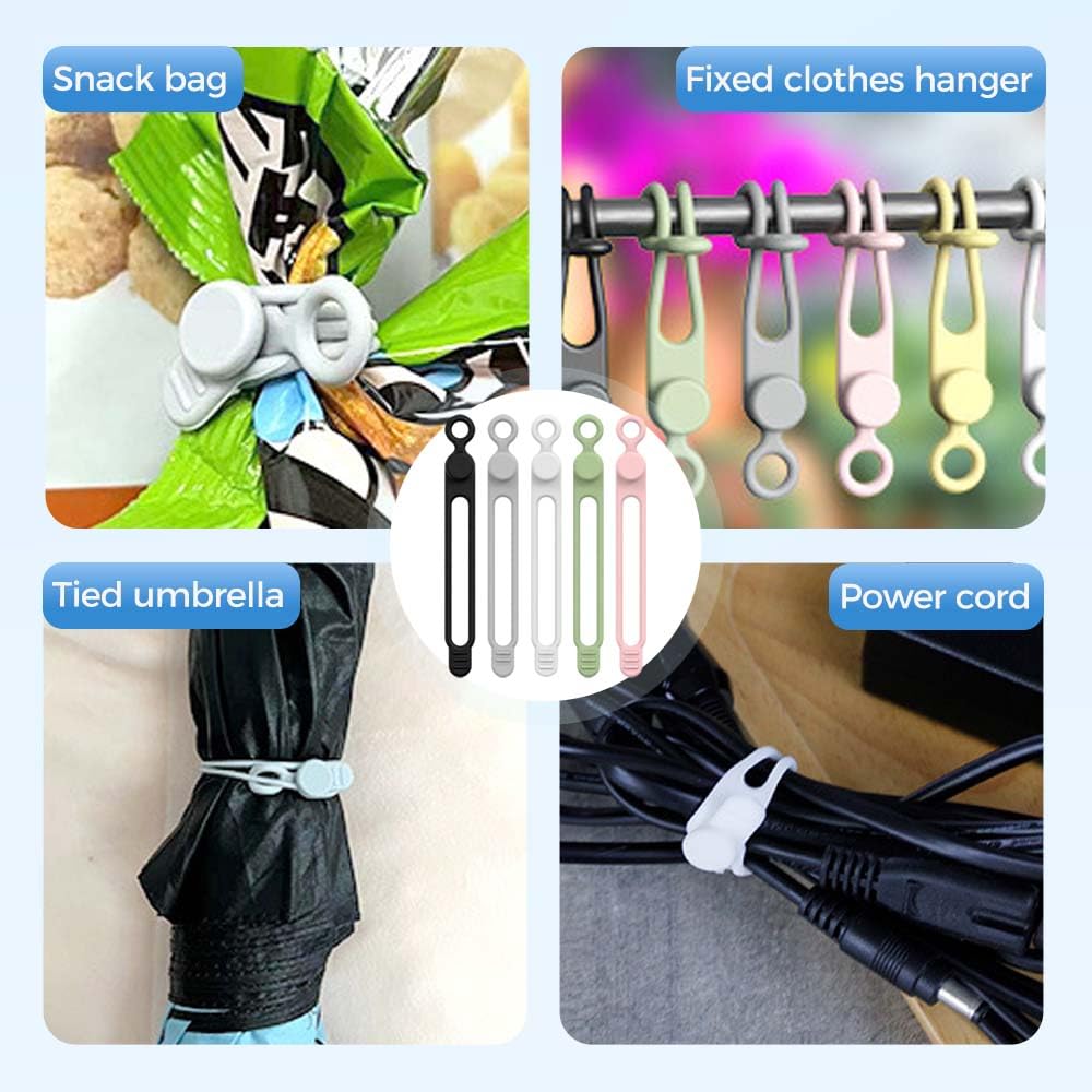 Reusable Silicone Cable Organizer Ties – Colorful 5-Pack Cord Management for Home, Office & Travel