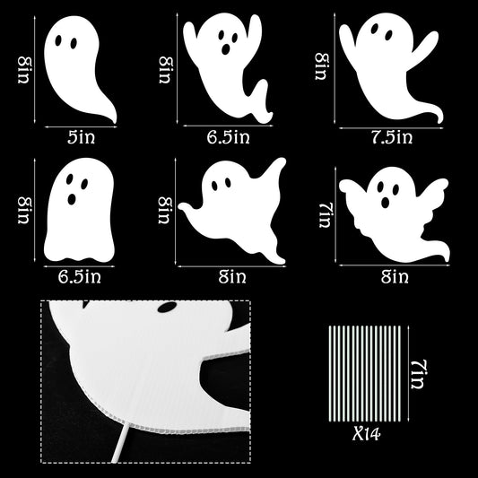 12PCS White Ghost Halloween Tree Picks – Cute Corrugated Plastic Ornaments for Indoor & Outdoor Decor