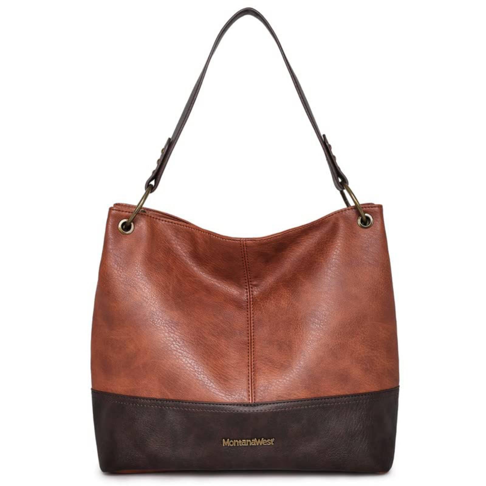 Montana West Hobo Bag for Women – Large Vegan Leather Shoulder Satchel with Contrast Design (Brown)