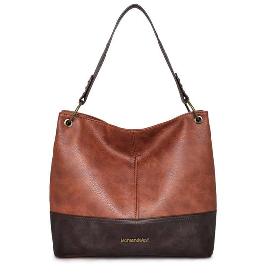 Montana West Hobo Bag for Women – Large Vegan Leather Shoulder Satchel with Contrast Design (Brown)