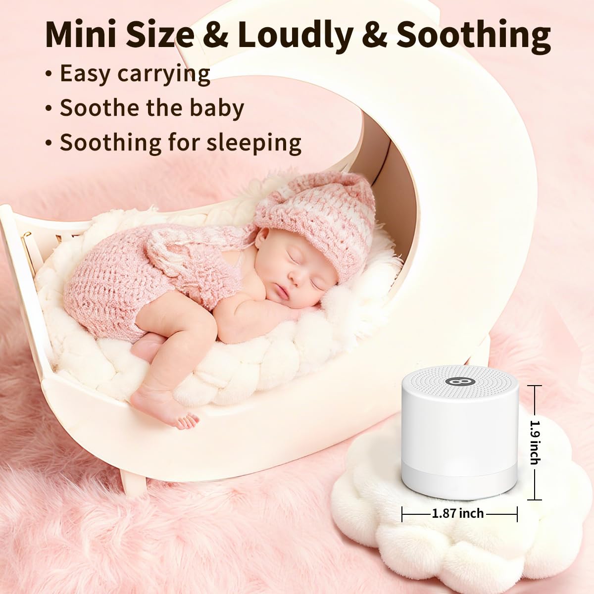 Mini White Noise Machine Portable Sleep Sound Soother with 30 Non-Looping Sounds, 32 Volume Levels & Timer – Pocket Travel Sleep Aid White