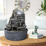 LED Rock Waterfall Table Fountain with Crystal Orb, 4-Tier Indoor Zen Water Feature & Ultra Quiet Pump – 9.8" Decorative Desktop Fountain