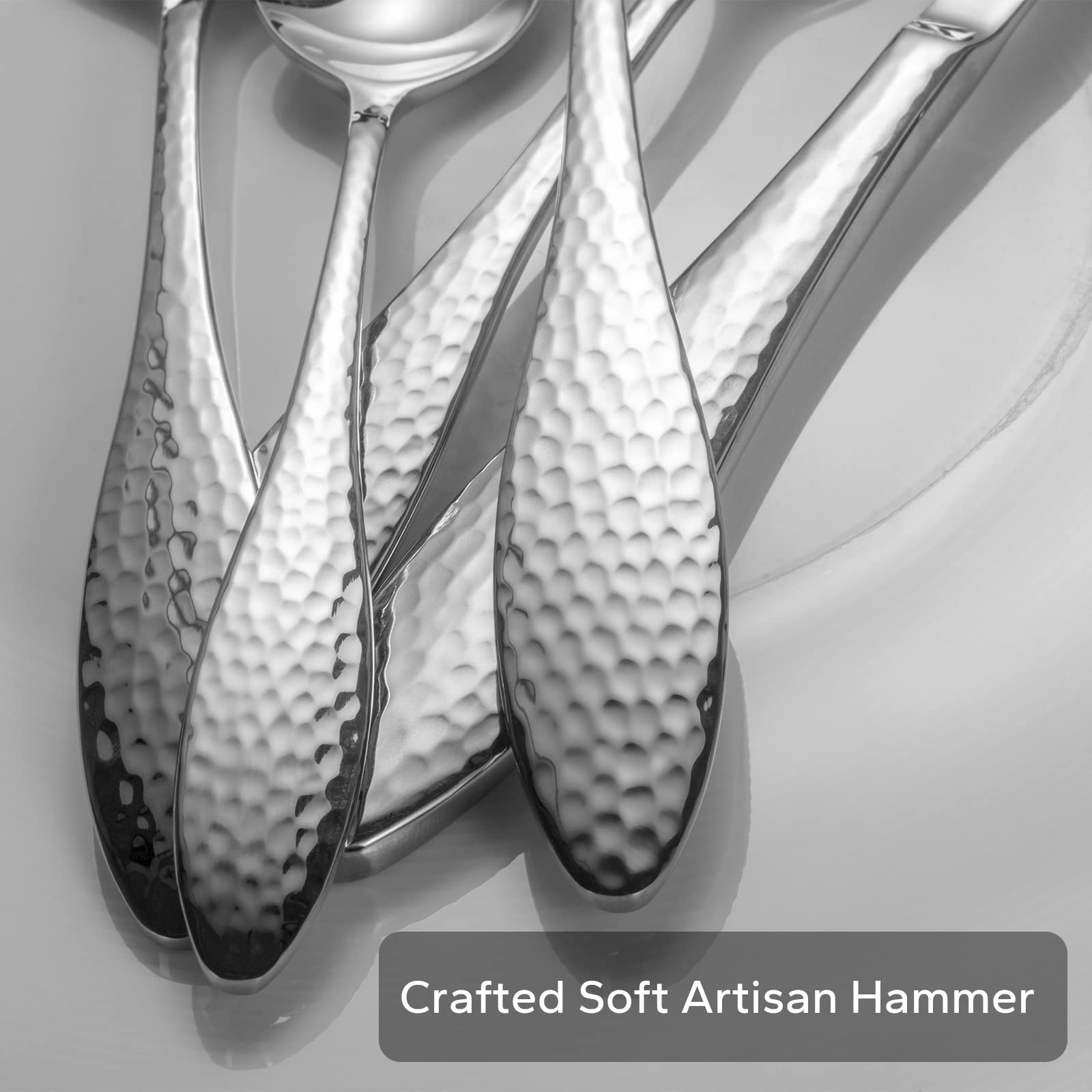 40-Piece Hammered Stainless Steel Flatware Set for 8 – 18/10 Cutlery, Mirror Finish (Silver)