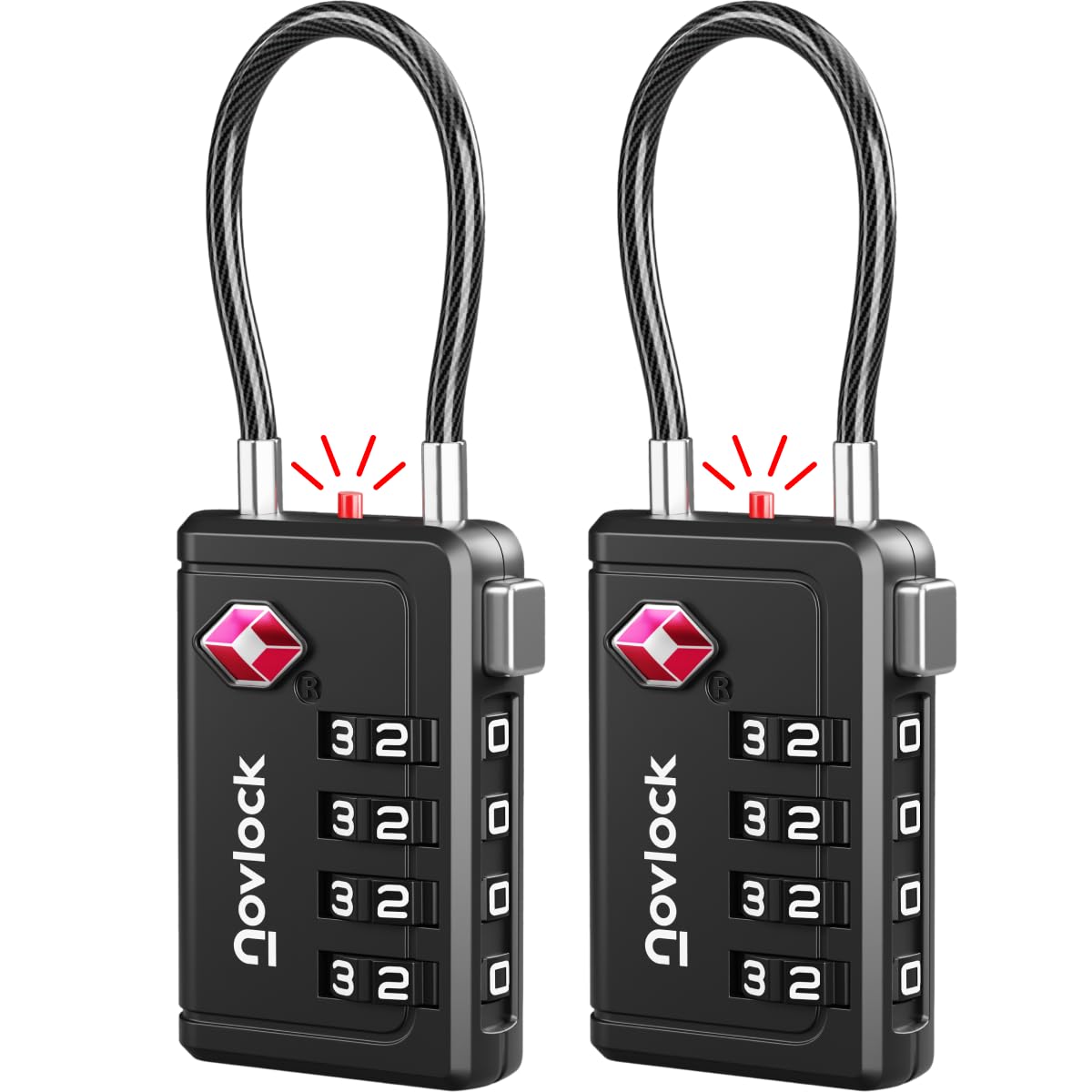 TSA 008 Approved 4-Digit Combination Luggage Lock with Inspection Indicator, Heavy Duty Cable Travel Lock for Suitcases & Backpacks