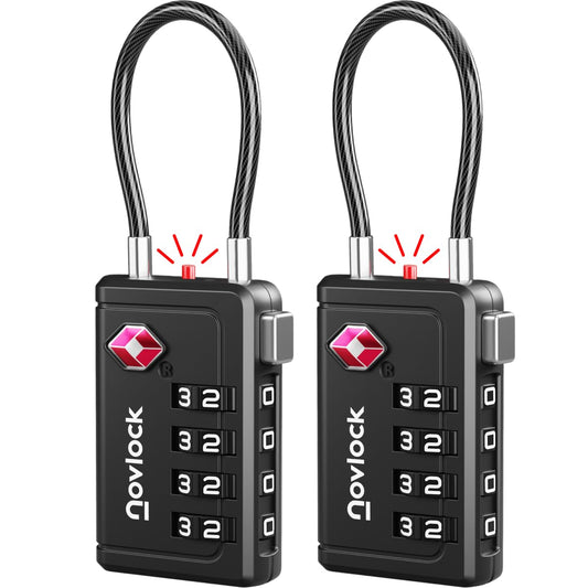 TSA 008 Approved 4-Digit Combination Luggage Lock with Inspection Indicator, Heavy Duty Cable Travel Lock for Suitcases & Backpacks