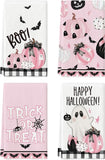 Pink Halloween Dish Towels – 4Pc Soft & Absorbent Cotton Tea Towels with Cute Seasonal Print (18x26 in, Artoid Mode)