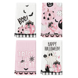 Pink Halloween Dish Towels – 4Pc Soft & Absorbent Cotton Tea Towels with Cute Seasonal Print (18x26 in, Artoid Mode)