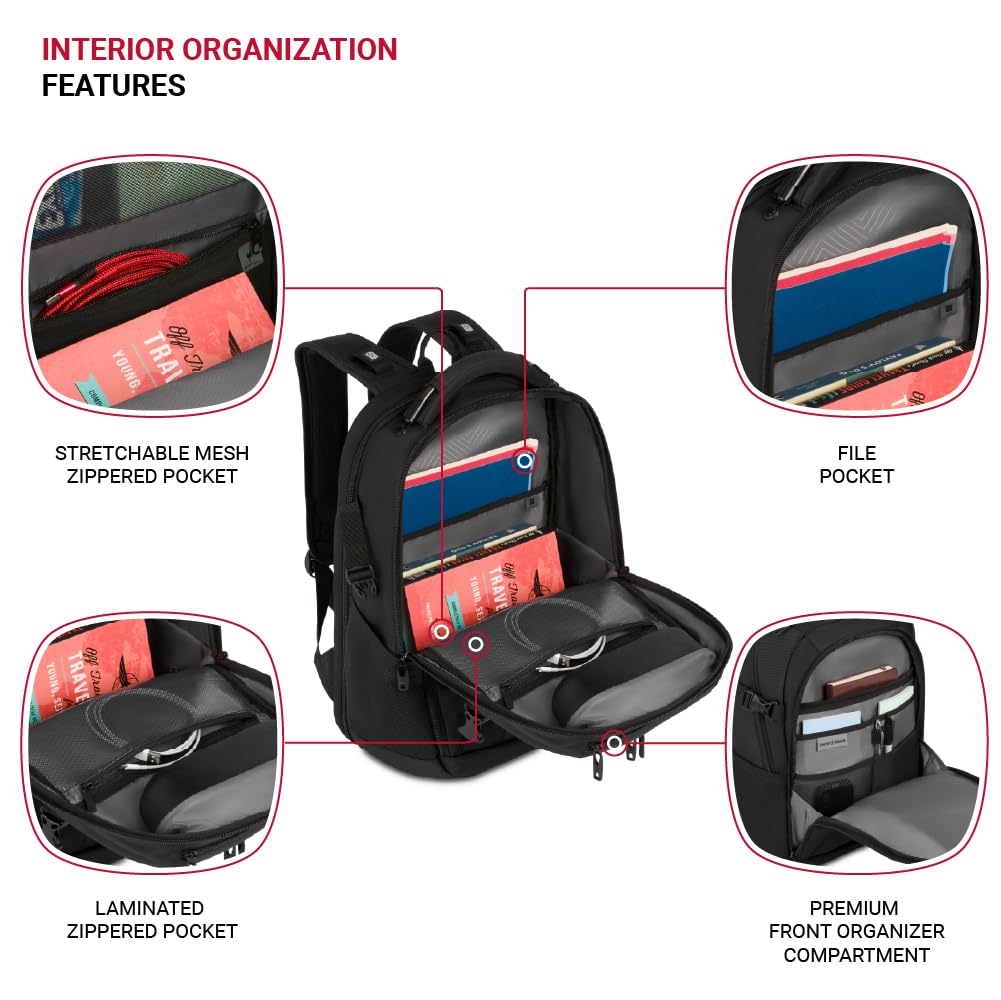 SwissGear Travel Tech Pro Laptop Backpack ScanSmart TSA-Friendly with Organizer Pockets for 16 Inch Laptop