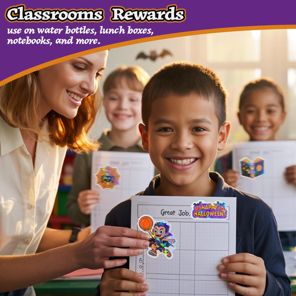 100PCS Halloween Stickers for Kids – Waterproof Vinyl Stickers with Cute Ghosts, Pumpkins & Monsters