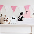 Pink Halloween Wooden Decor Set – 3-Piece Ghost & Cat Wooden Signs for Cute Tiered Tray or Tabletop Display