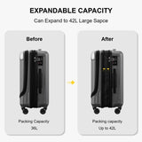 LEVEL8 Grace 20” Expandable Carry-On Luggage with Front Laptop Compartment, Hard Shell Spinner Suitcase with TSA Lock (Grey)