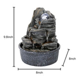 LED Rock Waterfall Table Fountain with Crystal Orb, 4-Tier Indoor Zen Water Feature & Ultra Quiet Pump – 9.8" Decorative Desktop Fountain