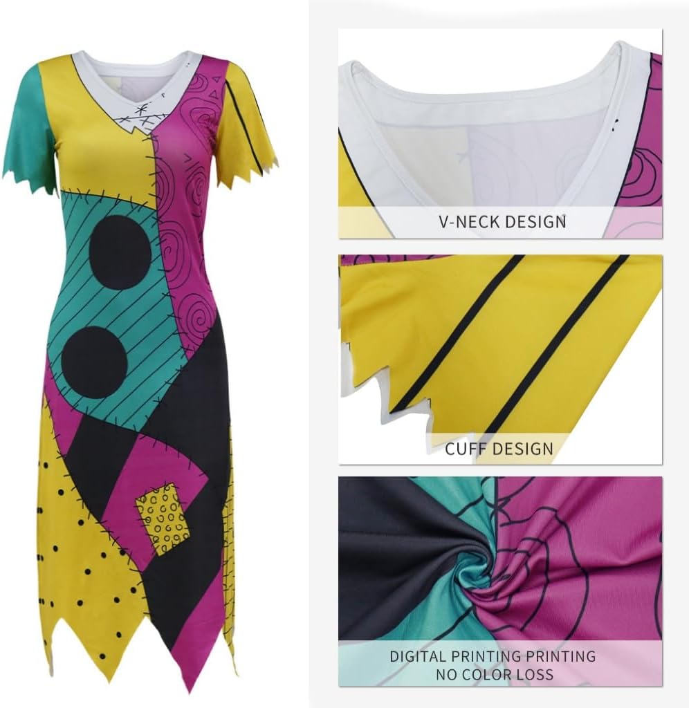 Women’s Patchwork Sally-Inspired Dress – Halloween & Christmas Carnival Costume 🎃💃