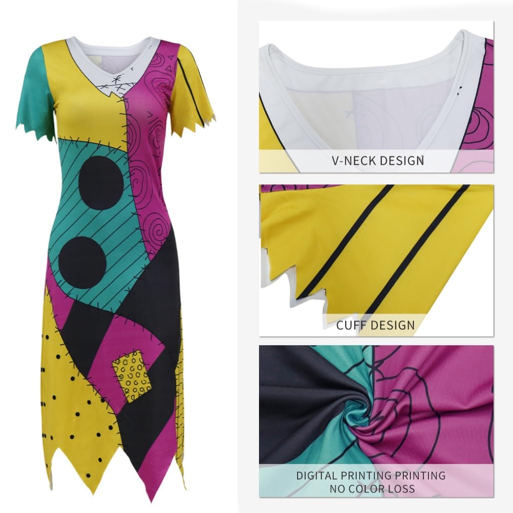 Women’s Patchwork Sally-Inspired Dress – Halloween & Christmas Carnival Costume 🎃💃