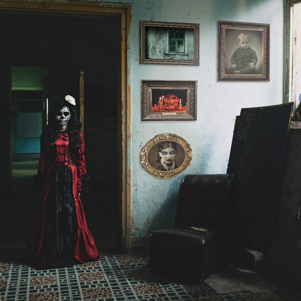 Halloween Gothic Mansion Portrait Posters – 12 Pack Vintage Horror Wall Art for Haunted House & Indoor Halloween Décor (Style 4, 2D)