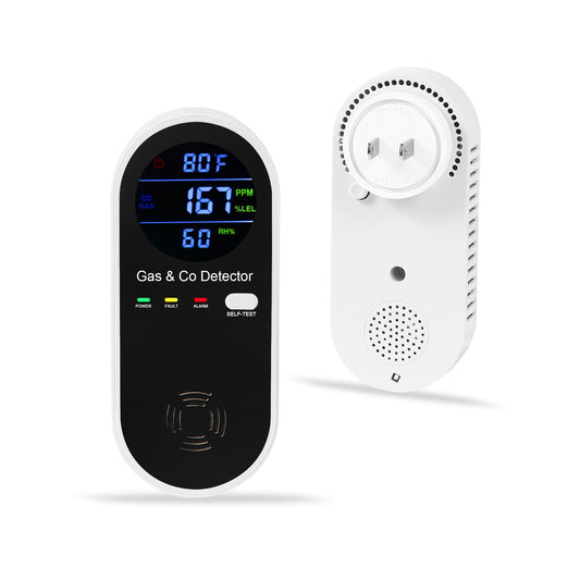 4-in-1 Plug-In Gas & Carbon Monoxide Detector – Natural Gas, CO, Temperature & Humidity Alarm