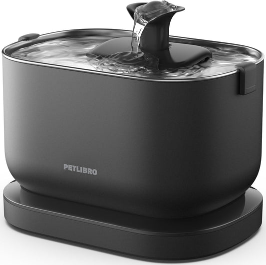 PETLIBRO Dockstream Battery-Operated Cat Water Fountain 3L – 5000mAh Wireless Stainless Steel System (Black)