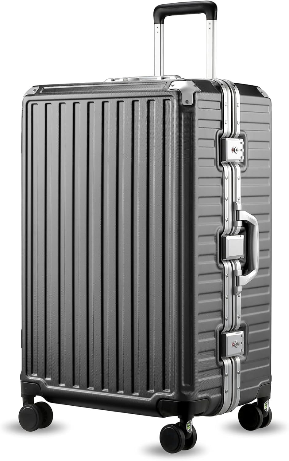 LUGGEX 28” Checked Suitcase, Zipperless Polycarbonate Hard Shell with Aluminum Frame & TSA Latches (Charcoal Metallic)