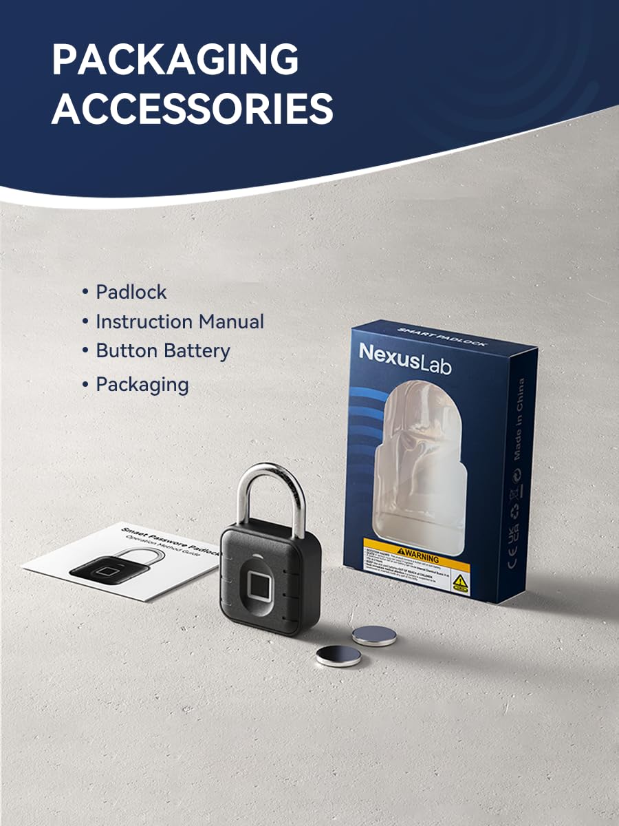NexusLab Bluetooth Fingerprint Smart Padlock with Tuya App Control, IP67 Waterproof Biometric Lock for Gym, Travel & Outdoor Security