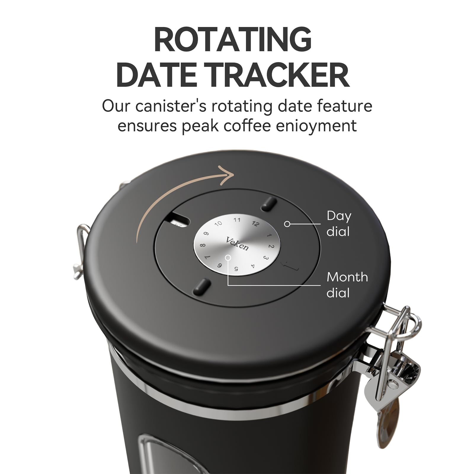Stainless Steel Coffee Canister with Date Tracker & CO₂ Valve – Airtight Coffee Bean Storage with Scoop (Black)