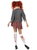 High School Horror Zombie Schoolgirl Costume – Grey Jacket, Tie & Skirt Halloween Outfit 🧟‍♀️