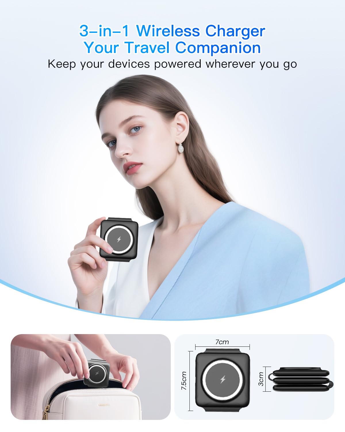3-in-1 Foldable Magnetic Wireless Charging Station for iPhone, Apple Watch & AirPods