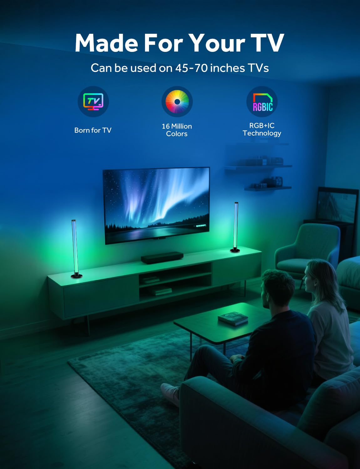 ELOUYCKE Premium RGB Smart Light Bars – Metal Base 17.3” Gaming & TV Ambient Lighting with 213 Modes