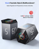 Ticktime Hexagon Pomodoro Timer with Flip Control, Pause & Resume, Custom Countdown & Count-Up, Magnetic Rechargeable Focus Timer with Silent, Vibration & Sound Alerts – Gray