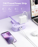 Portable Travel Power Strip with USB-C – 7-Outlet Compact Charging Hub with Wrap Cord & Ultra Flat Plug for Cruise, Hotel & Home