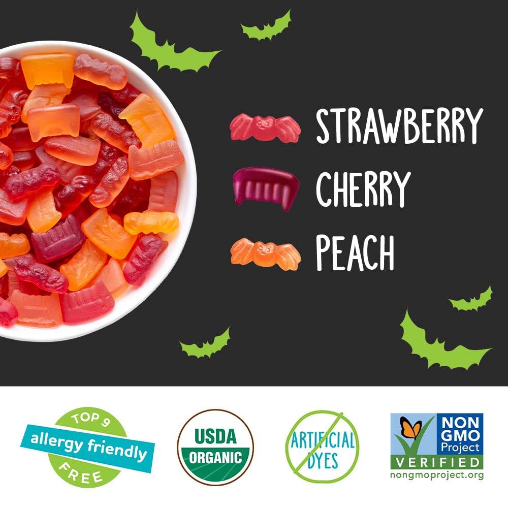YumEarth Organic Halloween Gummy Fruits – 15 Snack Packs, Allergy-Free & Non-GMO Fruit Candy (Strawberry, Cherry, Peach)